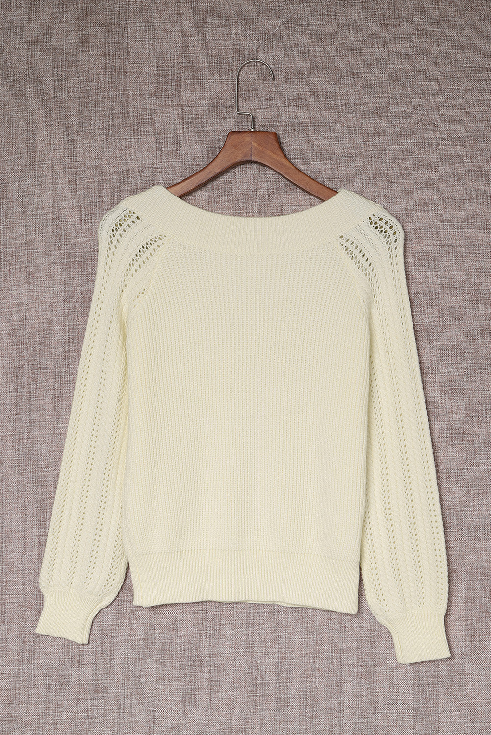 Plain Hollow-out Knit Long Sleeve Pullover Sweater