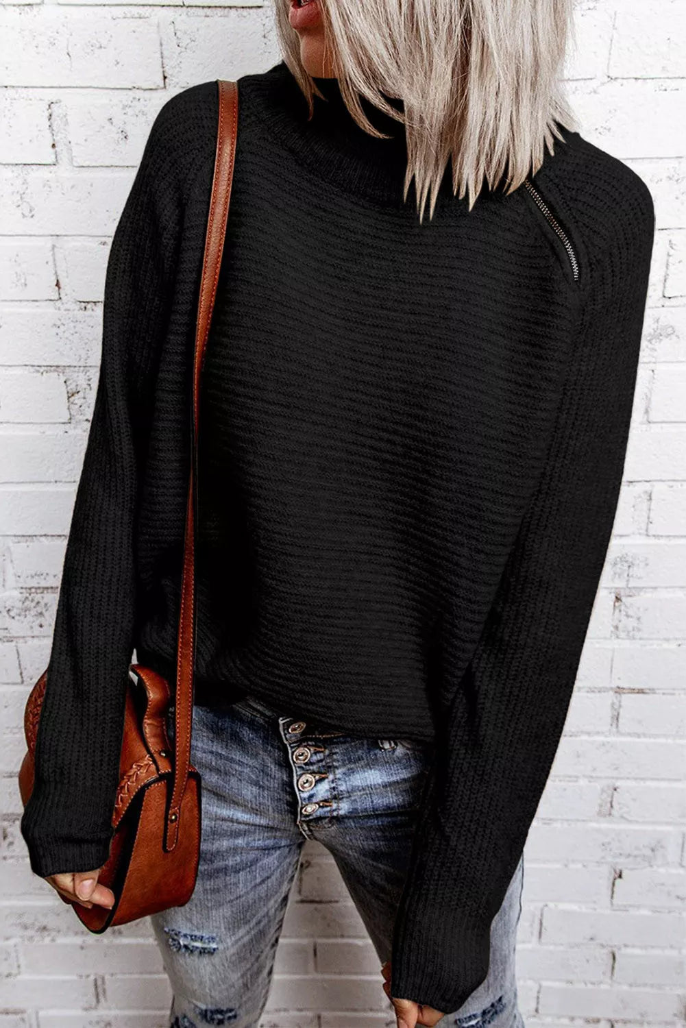 Zip Knitted High Neck Sweater