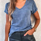 Sky Blue Mineral Washed V Neck Short Sleeve T Shirt