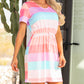 Multicolor Striped Drawstring V Neck T Shirt Dress
