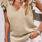 Khaki Ruffle Tiered Sleeve V Neck Tank Top