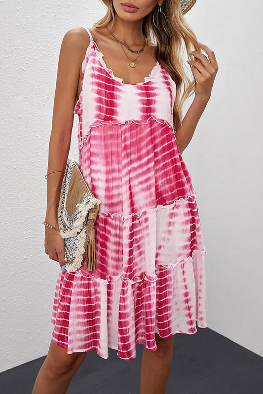 Tie-dye Tiered Ruffled Flowy Slip Dress