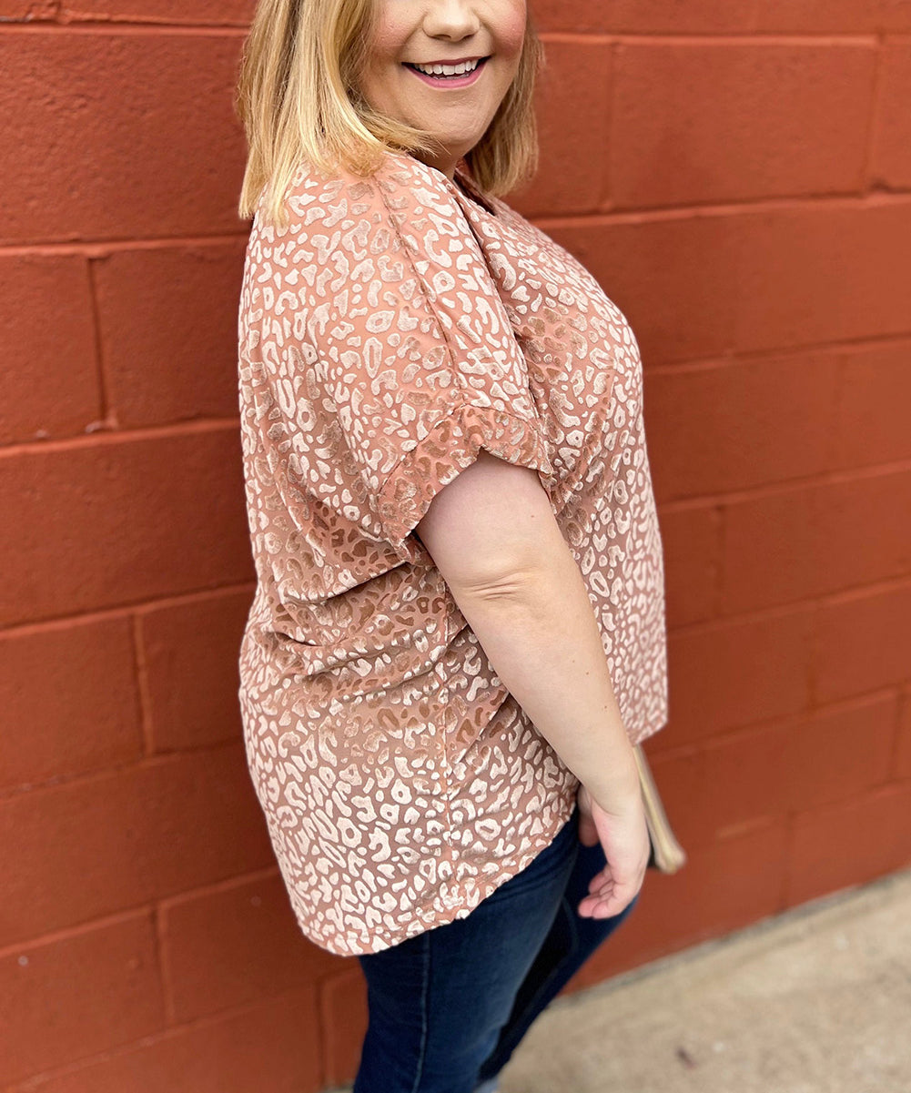 Pink Plus Size Ombre Glitter Leopard T-shirt