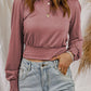 Pink Banded Hem Smocking Cuffs Long Sleeve Crop Top