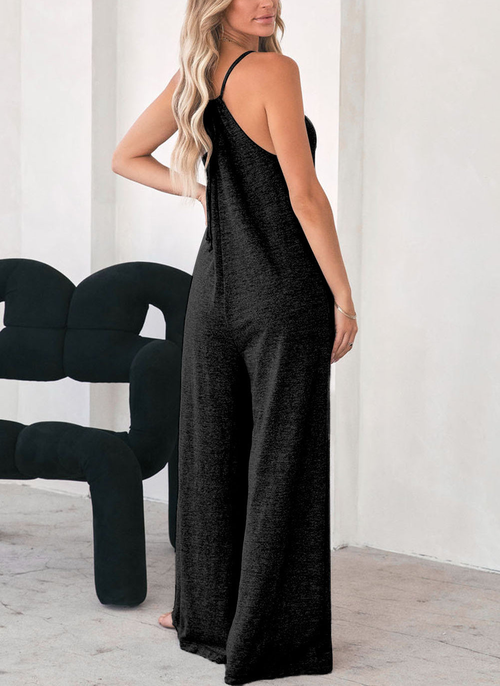 Loose Fit Side Pockets Spaghetti Strap Wide Leg Jumpsuit