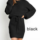 Balloon Sleeve Knit Dress Short Skirt