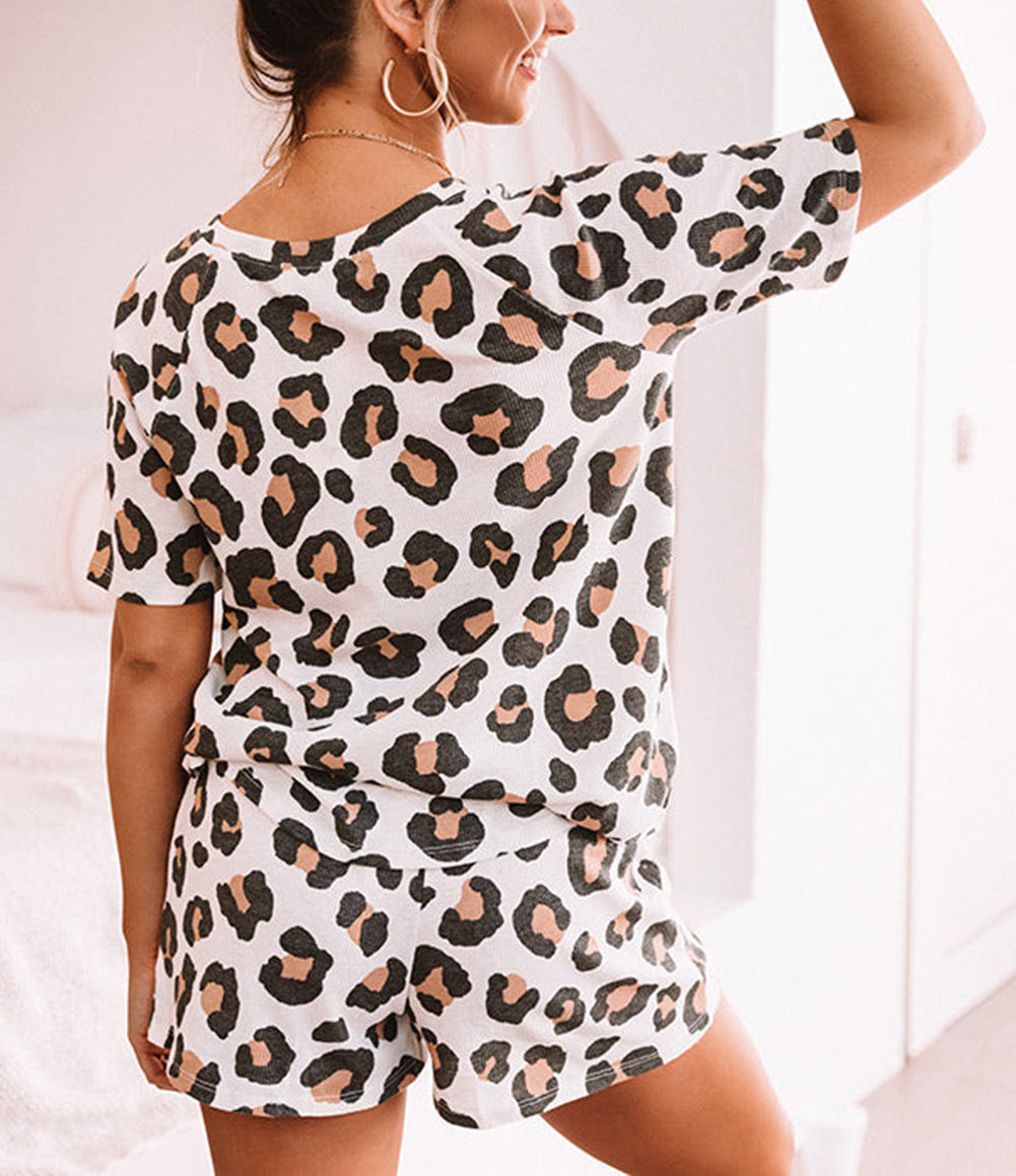 Leopard Print Buttoned Drawstring High Waist Lounge Set