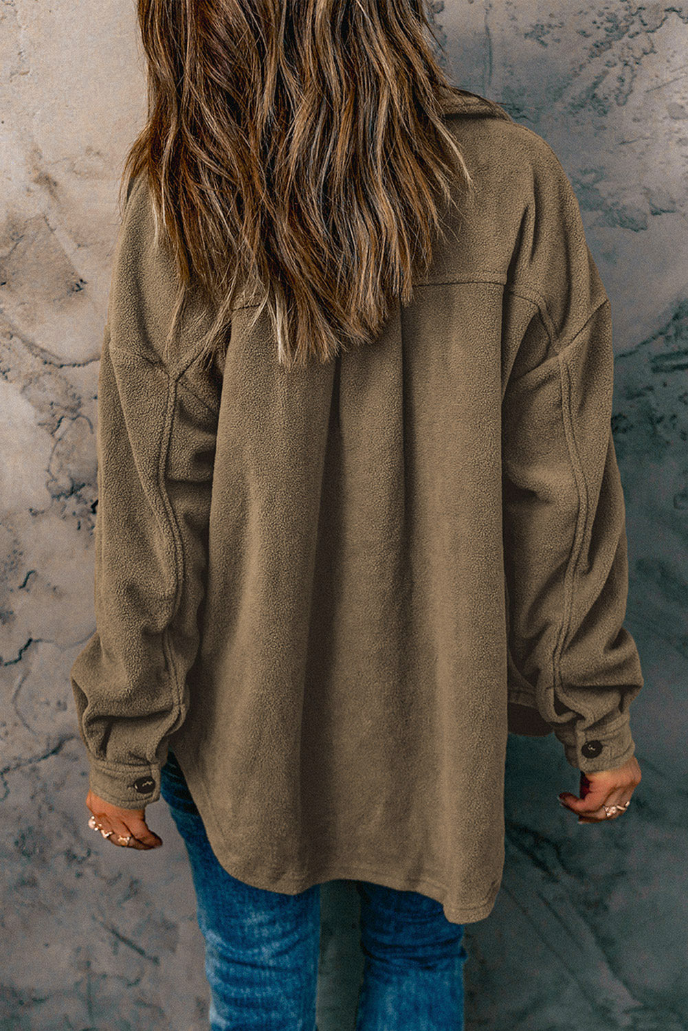 Gray Turn Down Collar Buttoned Shirt Jacket