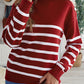 Striped Turtleneck Long Sleeve Sweater with Buttons