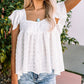 White Square Neck Textured Flowy Tank Top