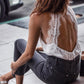White Lace Crochet Open Back Sleeveless Bodysuit
