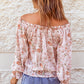 Pink Off The Shoulder Puff Sleeve Ruffled Floral Print Blouse
