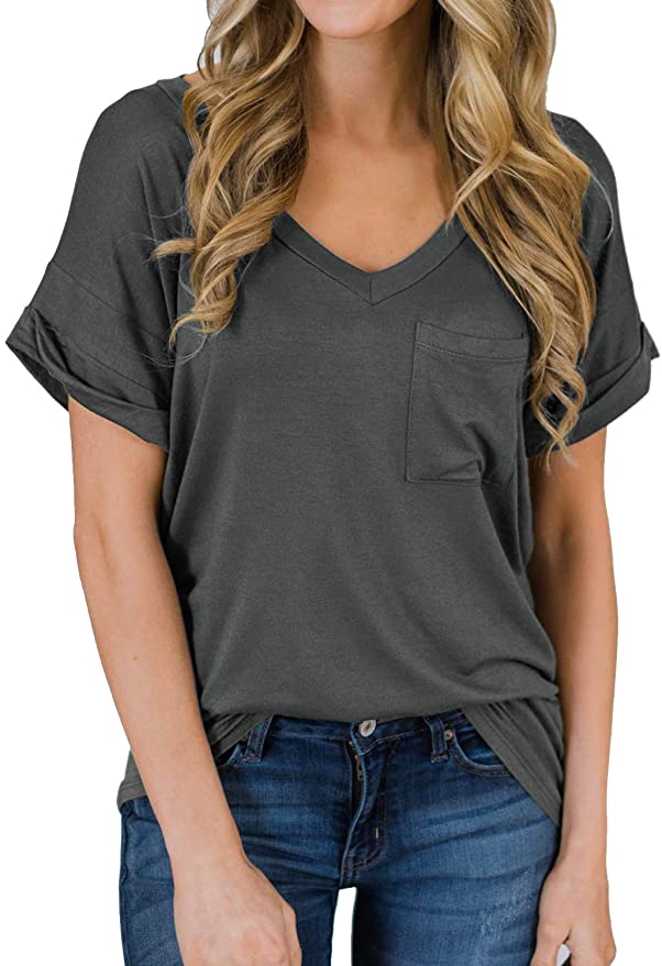 V-Neck Shirts Loose Casual Tee T-Shirt