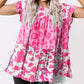 Pink Leopard Cow Spots Tiered Ruffle Blouse