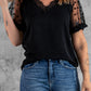 Black Polka Dot Mesh Patchwork Short Sleeve Blouse