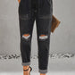 Black Gather Round Distressed Pocketed Denim Jogger