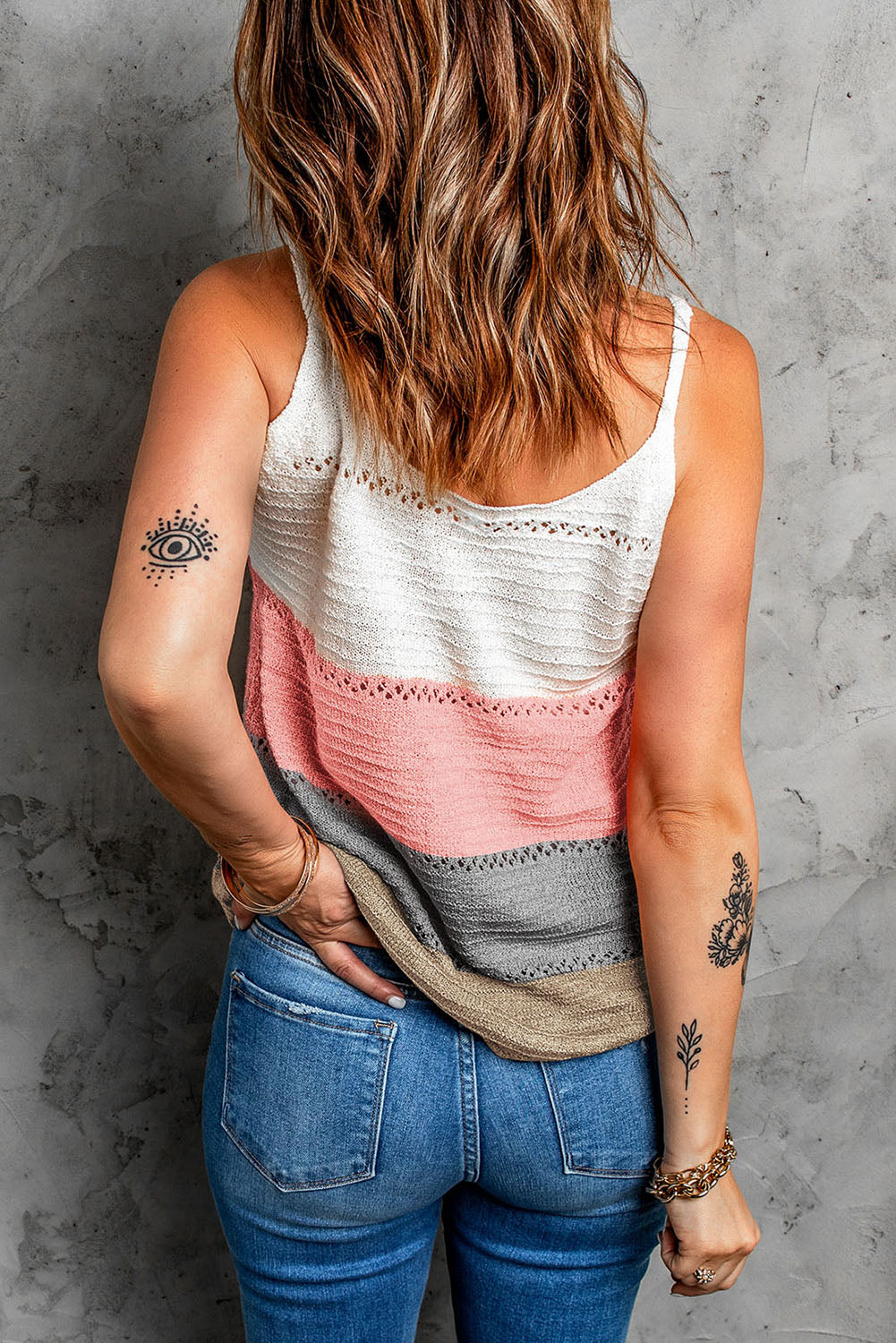 Adjustable Spaghetti Straps Colorblock Knit Tank Top