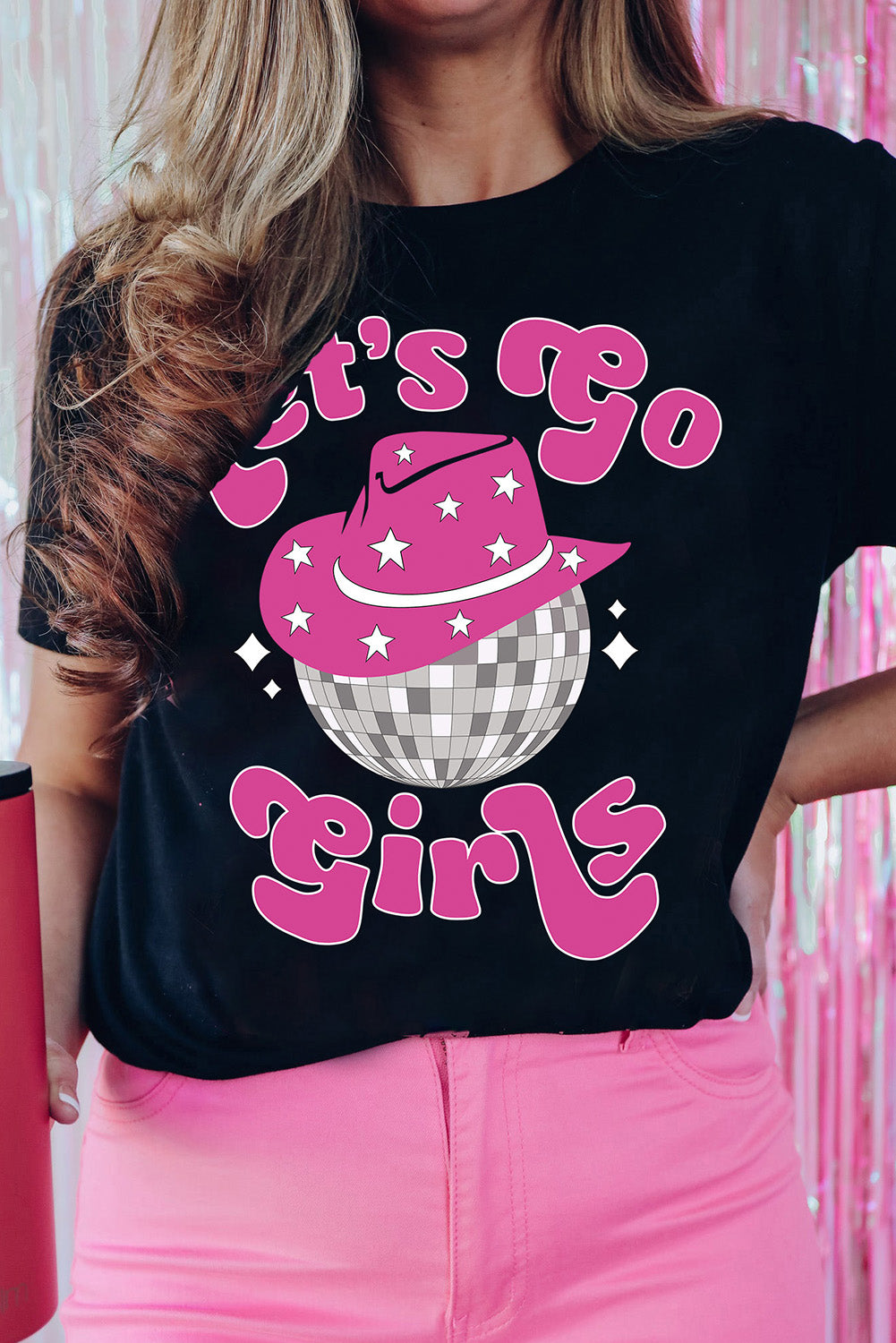 Black Let\'s Go Girls Western Graphic Print T Shirt