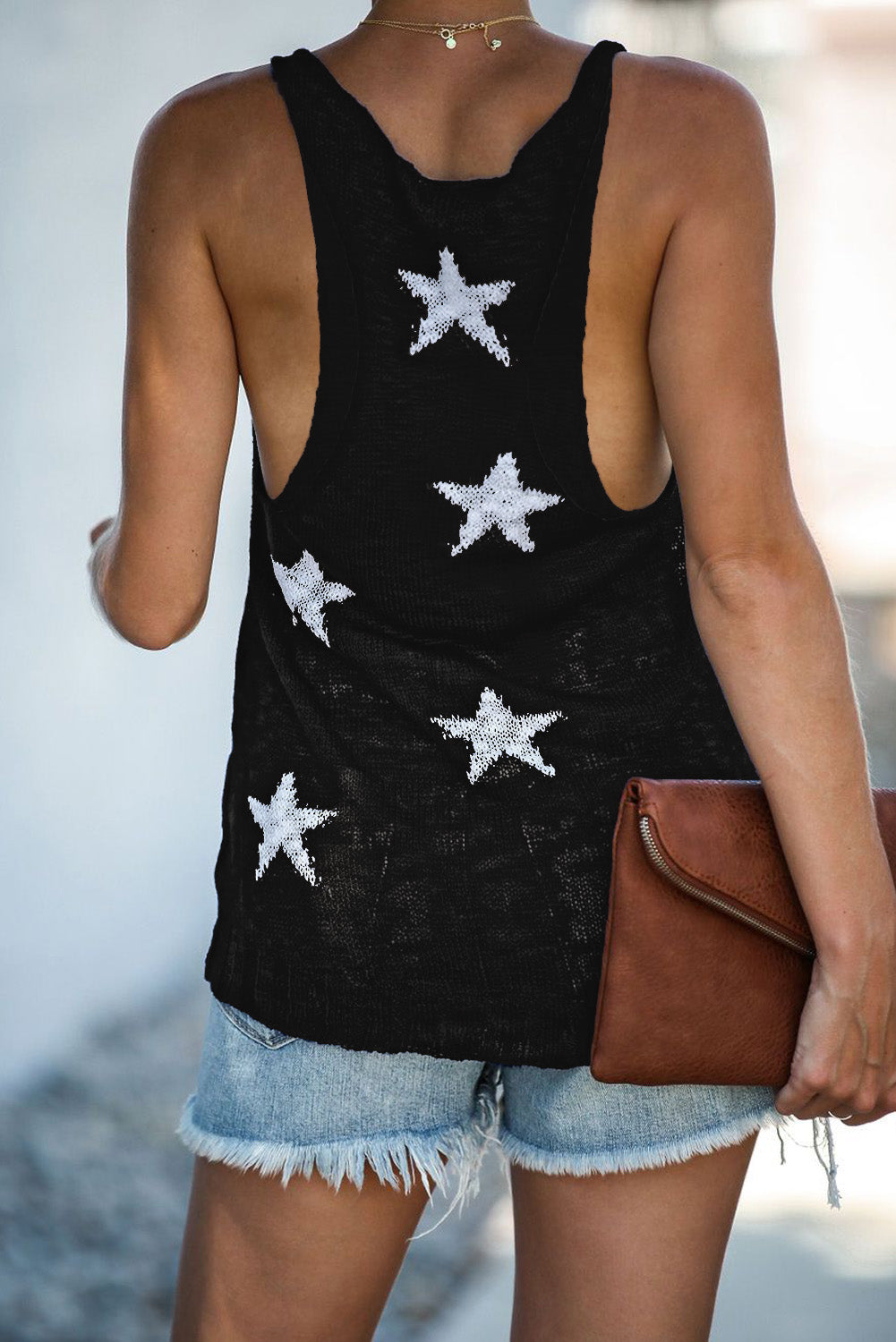 Star Print Racerback V Neck Tank Top