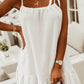 White Spaghetti Strap Square Neck Ruffled Textured Dress