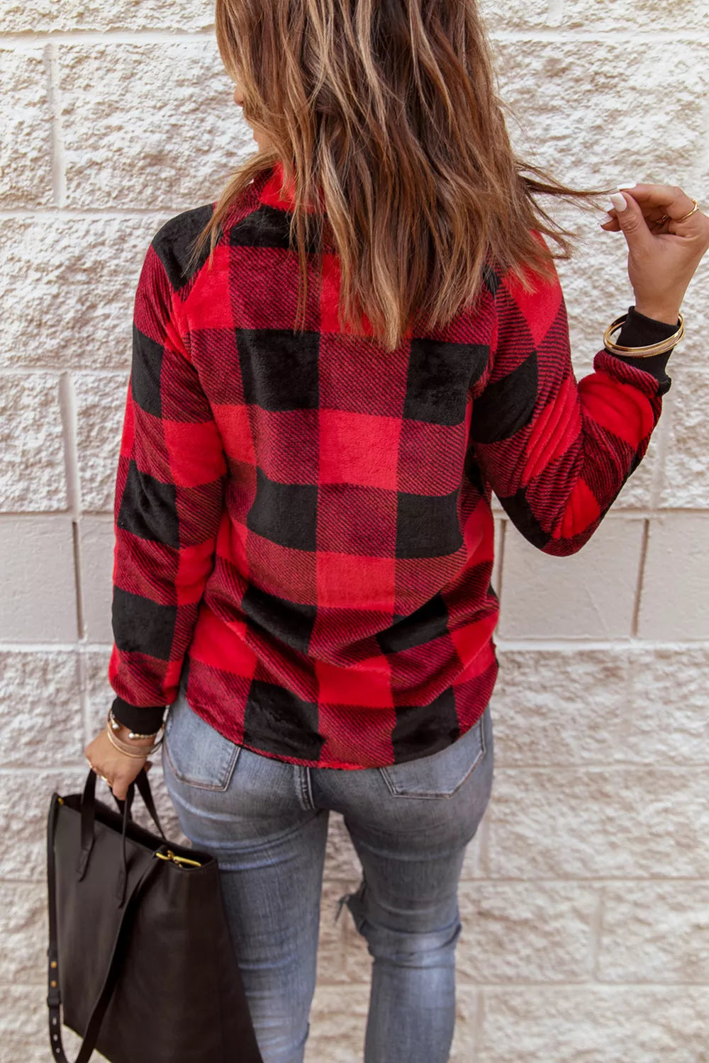 Long Sleeve Plaid Paneled Sweatshirt