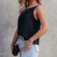 Black Satin One Shoulder Loose Tank Top