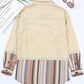 Button Up Pockets Striped Color Block Corduroy Jacket