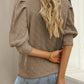 Vintage Textured Puff Sleeve Mock Neck Top