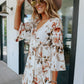 White V Neck 3/4 Sleeve Floral Dress