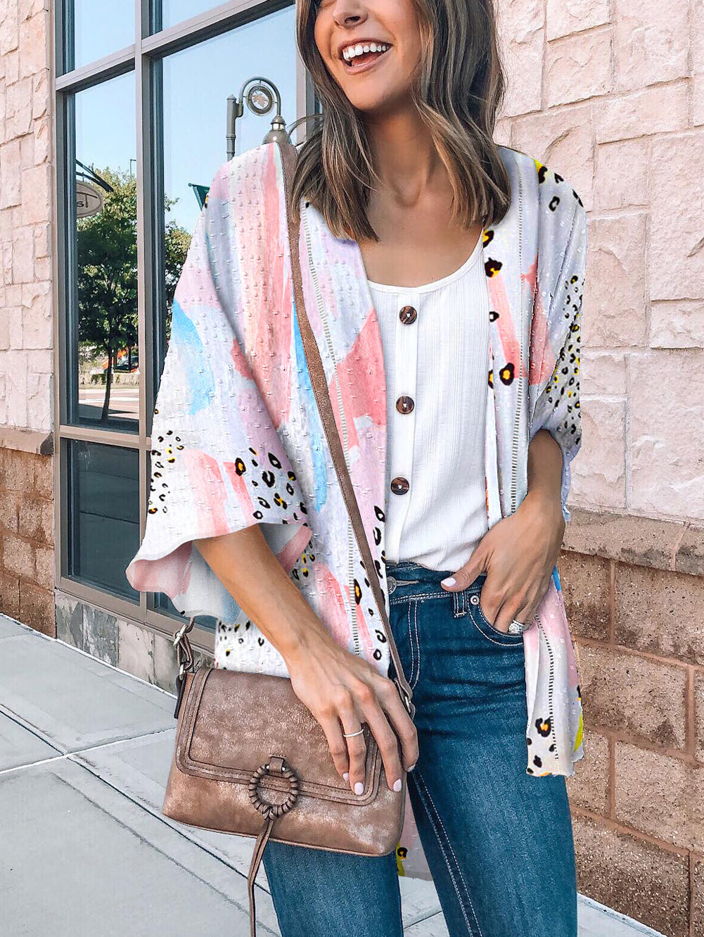 Print Open Front Bell Sleeve kimono