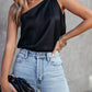 Black Satin One Shoulder Loose Tank Top