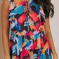 Multicolor Abstract Print V Neck Ruffled Tank