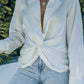 Lapel Neck Twist Long Sleeve Shirt
