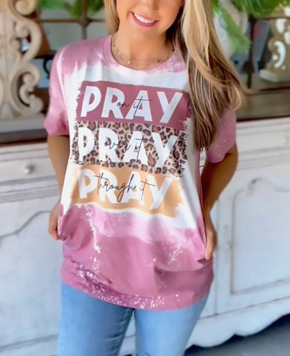 Purple PRAY Color Block Leopard Bleached Tee