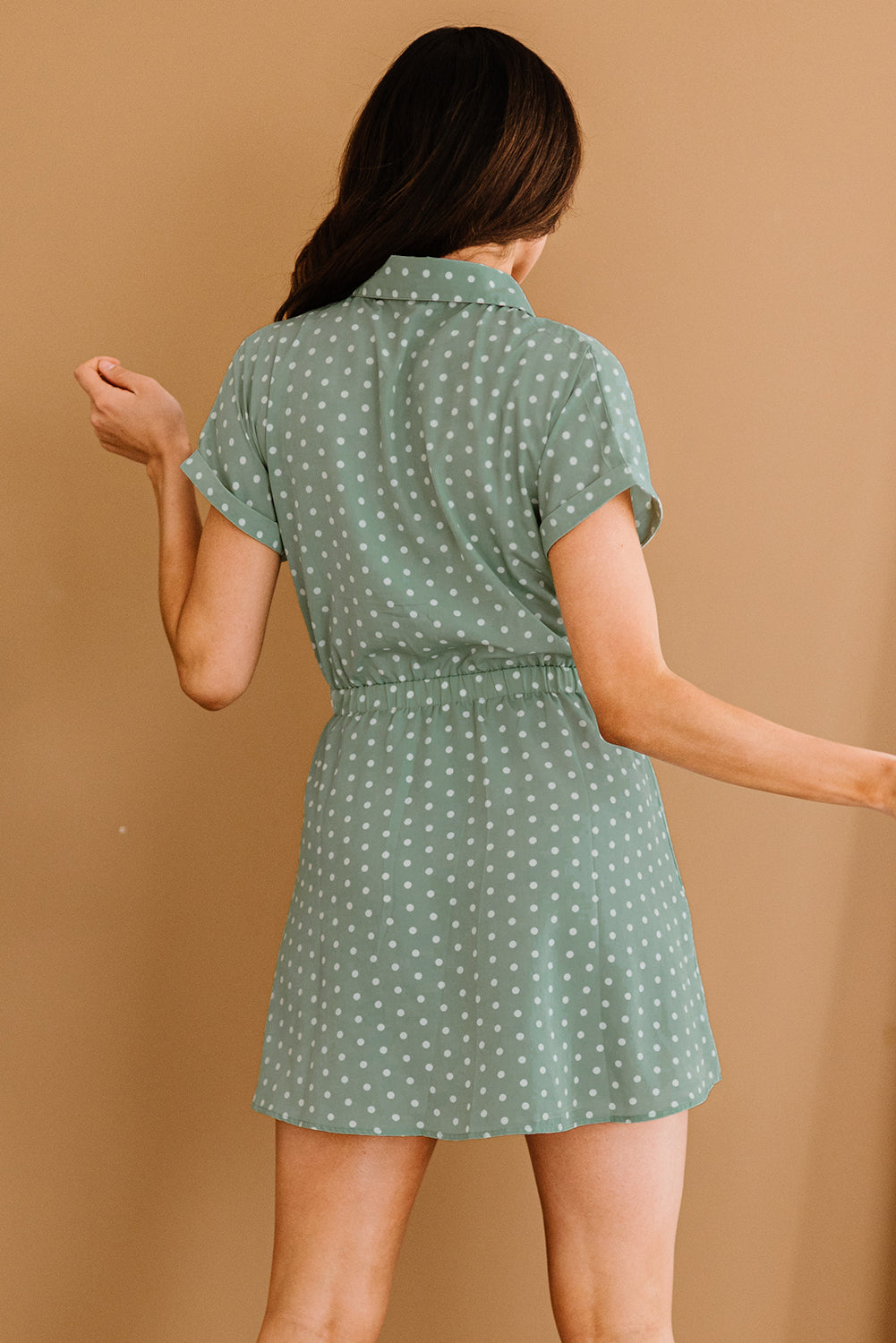 Dot Shirt Collar Short Sleeve Mini Dress