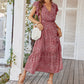 Ruffled V-Neck Neck Waist Floral Dress
