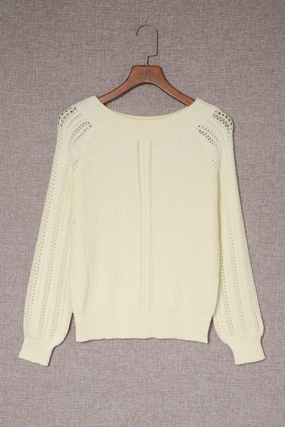 Plain Hollow-out Knit Long Sleeve Pullover Sweater