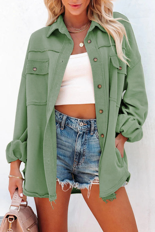 Buttoned Long Sleeve Pocketed Shirt Jacket