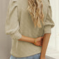 Vintage Textured Puff Sleeve Mock Neck Top