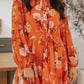 Vintage Floral Print Drawstring Flowy Dress