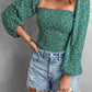 Square Neck Puff Sleeve Floral Smocked Top
