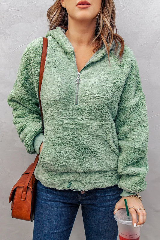 1/4 Zip Hooded Sherpa Sweatshirt with Kangaroo