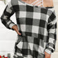 Plaid Kangaroo Pocket Long Sleeve Blouse