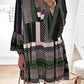 Geometric Print V neck Ruffle Swing Mini Dress