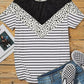 White Chevron Colorblock Lace Leopard Striped Print Short Sleeve Top