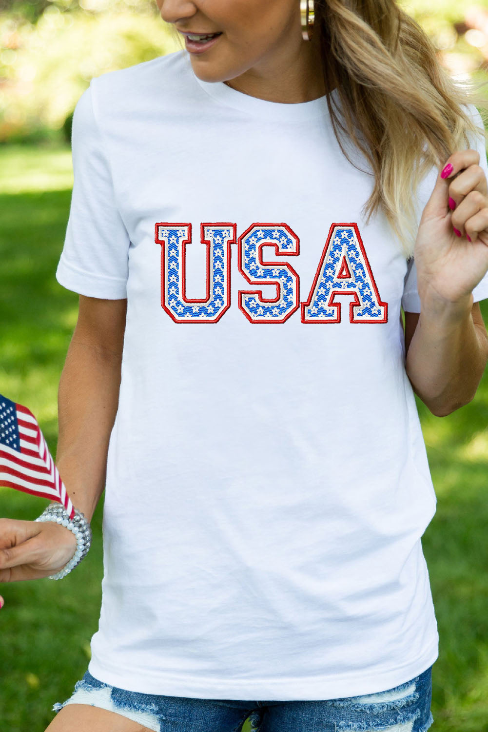 USA Embroidered Short Sleeve Graphic T Shirt