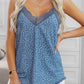 Blue Spaghetti Strap Printed Lace Tank Top