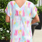 Multicolor Abstract Print V Neck Dolman Blouse