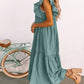 Green Smocked Neckline Flutter Sleeve Maxi Dress