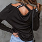 Black Leopard Color Block Cut Out Long Sleeve Top